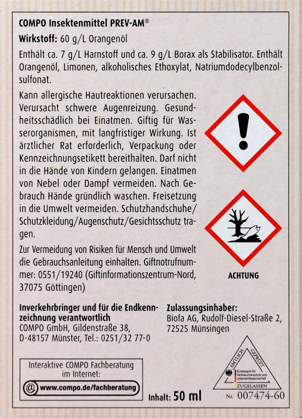 Compo Insektenmittel PREV-AM - 50 Ml 2 Compo Insektenmittel PREV-AM - 50 Ml – Bild 2