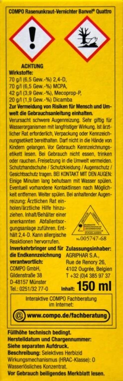 Compo Rasenunkraut-Vernichter Banvel Quattro - 150 Ml -Bio Garten Compo20Rasenunkraut Vernichter20Banvel20Quattro 33421 L01